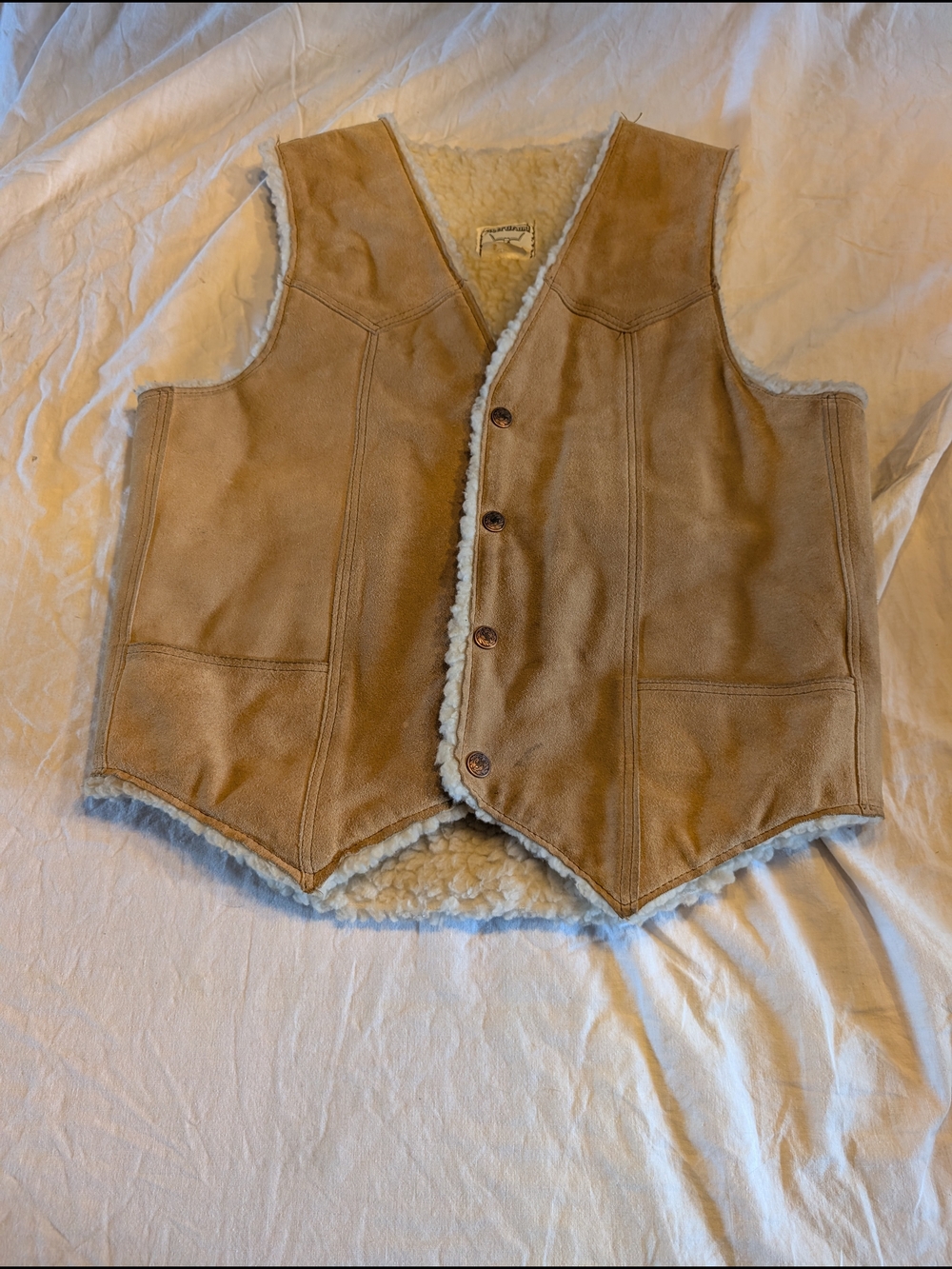 2/100$ Vintage Tan Leather Shearling-Lined Vest